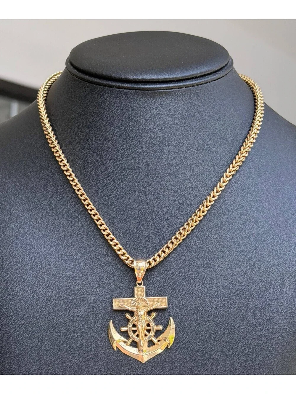 Jewelry 14k solid Yellow Gold Jesus Anchor Pendant charm